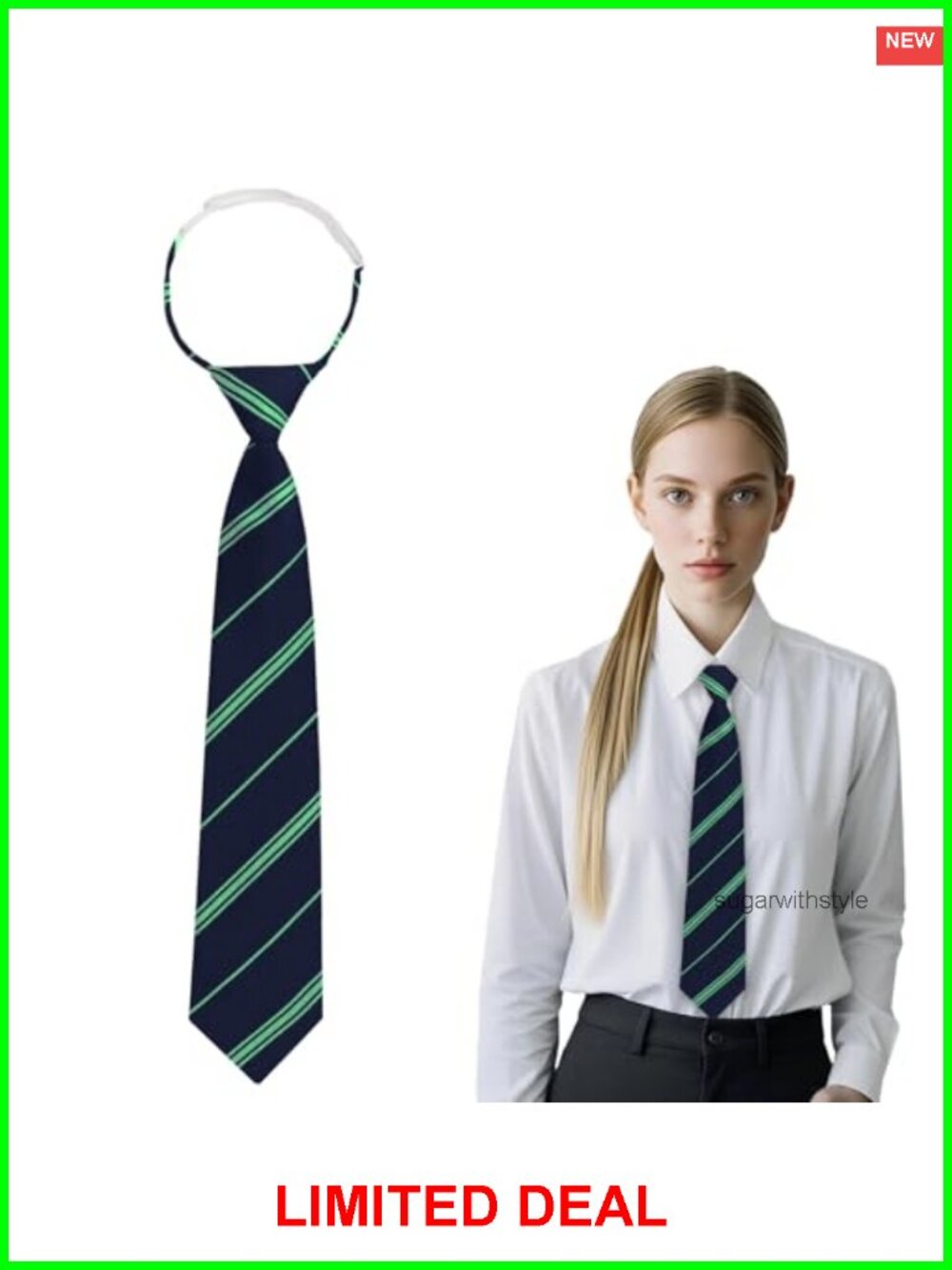 Women's Pre-Tied Striped Necktie Adjustable Polyester Tie